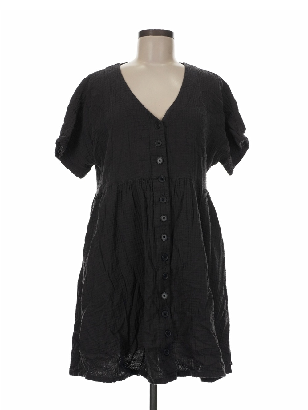 Madewell Black Cotton Button Front Tiered Mini Dress M